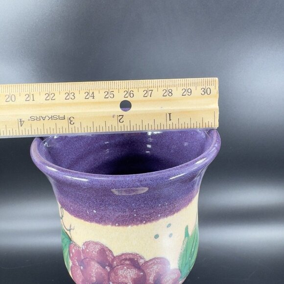 Studio Art Pottery Hand Made Goblets Drinking Wine Glasses Signed Purple Grapes - Picture 4 of 16